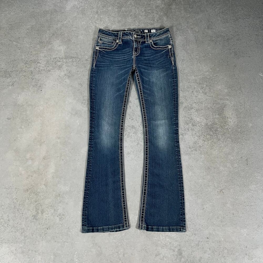 Miss Me Mid-Rise Boot Cut Embroidered Dark Wash Womens Jeans - Size: 27